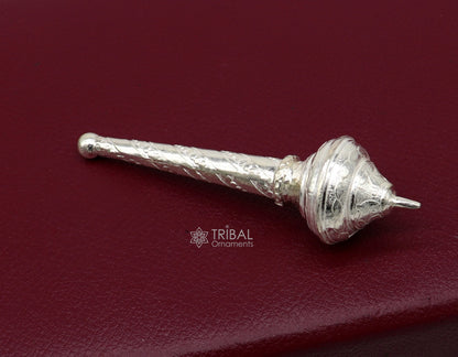 Sterling silver handmade vintage Hanuman Gada mace, detailed design, ideal for idol worship and puja ceremonies.