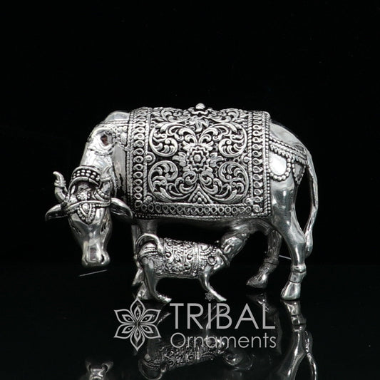 3" x 2" cow 925 sterling silver Kamdhenu cow, deity's cow, wishing cow, silver worshipping article for wealth and prosperity art631 - TRIBAL ORNAMENTS