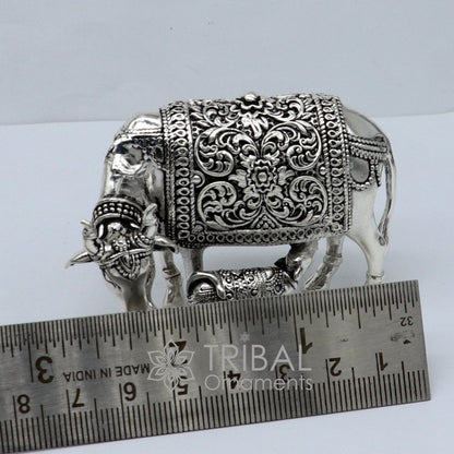 3" x 2" cow 925 sterling silver Kamdhenu cow, deity's cow, wishing cow, silver worshipping article for wealth and prosperity art631 - TRIBAL ORNAMENTS