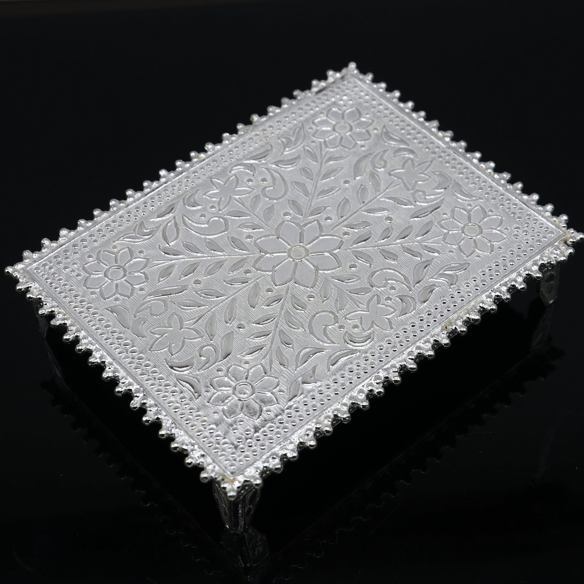 3"x4" Vintage design Sterling silver handmade customize small rectangle shape table/bazot/chouki, excellent home puja utensils  su1264 - TRIBAL ORNAMENTS