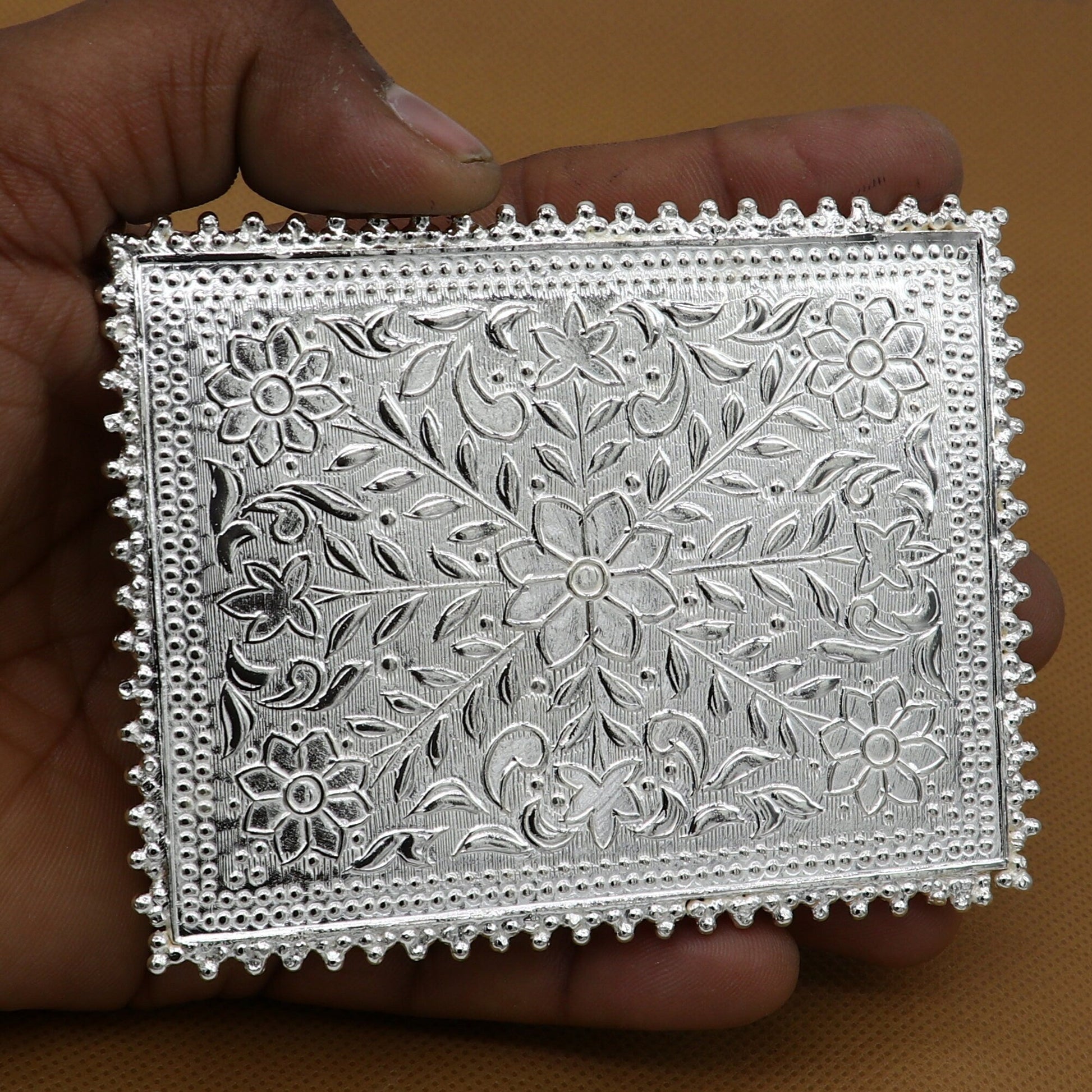 3"x4" Vintage design Sterling silver handmade customize small rectangle shape table/bazot/chouki, excellent home puja utensils  su1264 - TRIBAL ORNAMENTS