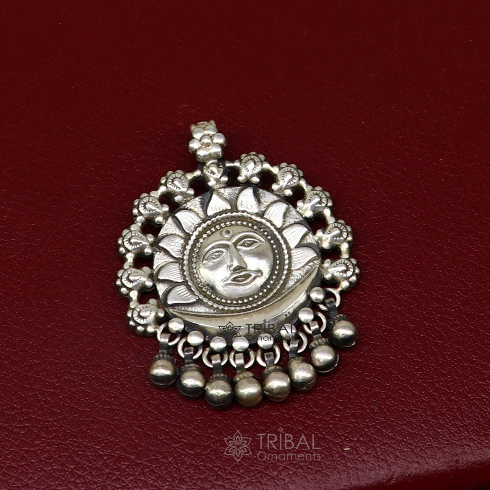 30" 4 mm Beaded chain with amazing sun face pendant 925 sterling silver handmade charm necklace with fabulous hanging drops jewelry set628 - TRIBAL ORNAMENTS