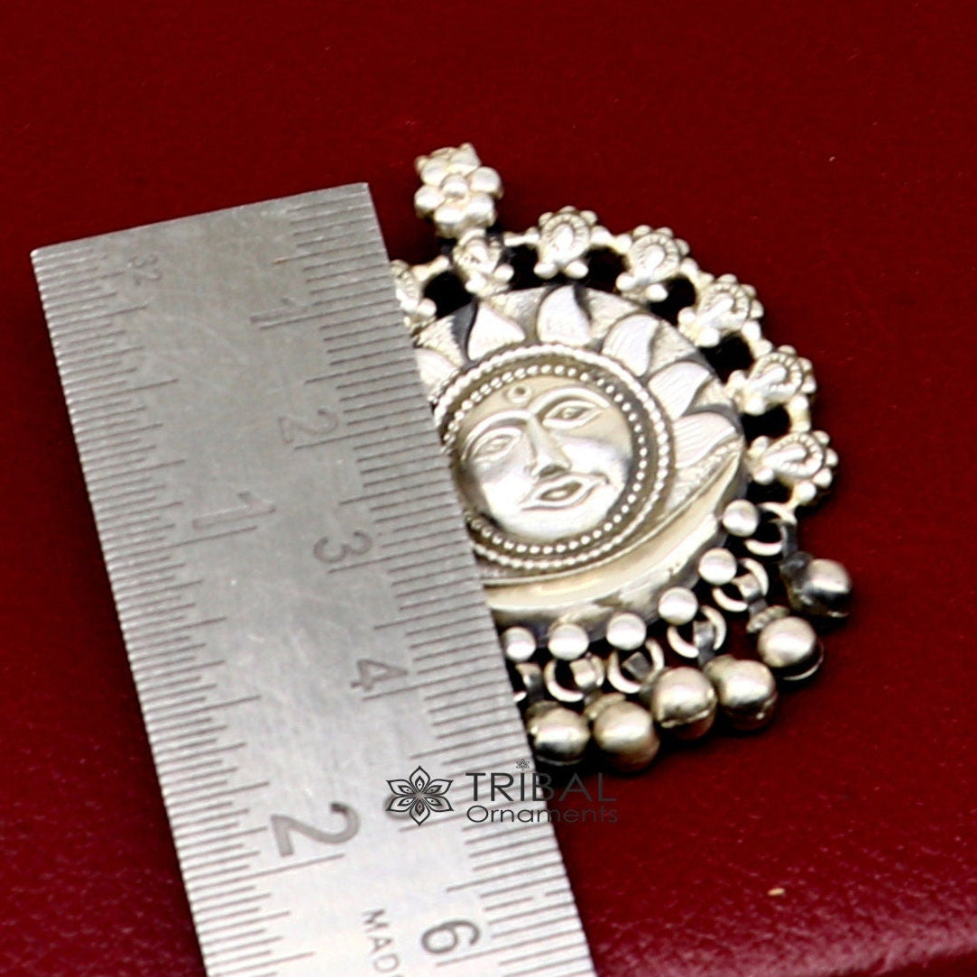 30" 4 mm Beaded chain with amazing sun face pendant 925 sterling silver handmade charm necklace with fabulous hanging drops jewelry set628 - TRIBAL ORNAMENTS