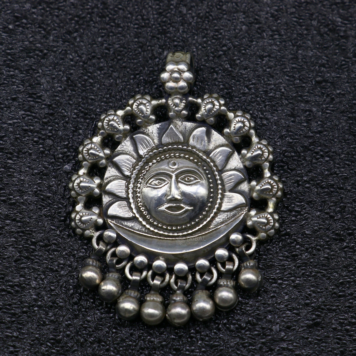 30" 4 mm Beaded chain with amazing sun face pendant 925 sterling silver handmade charm necklace with fabulous hanging drops jewelry set628 - TRIBAL ORNAMENTS