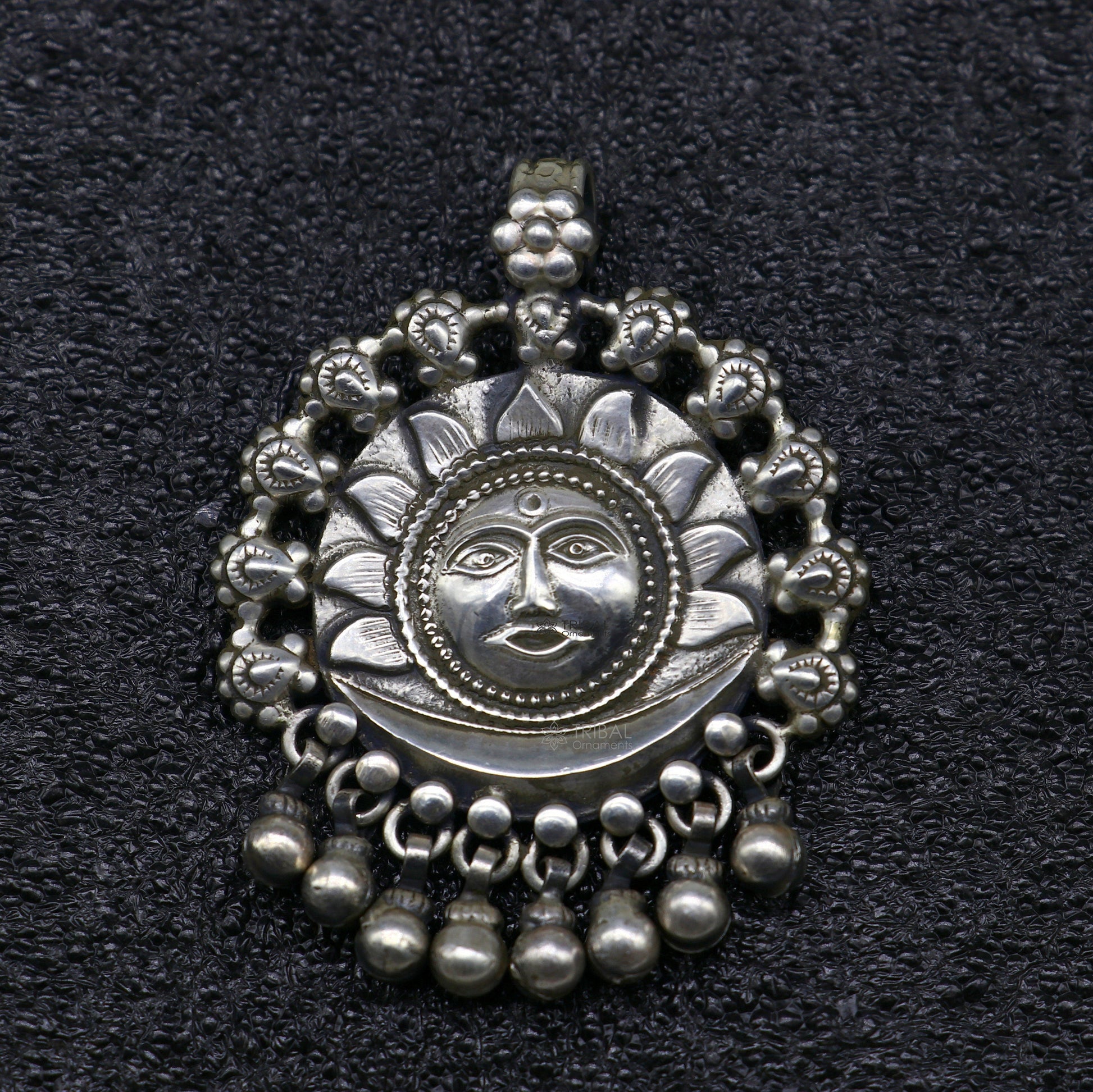 30" 4 mm Beaded chain with amazing sun face pendant 925 sterling silver handmade charm necklace with fabulous hanging drops jewelry set628 - TRIBAL ORNAMENTS