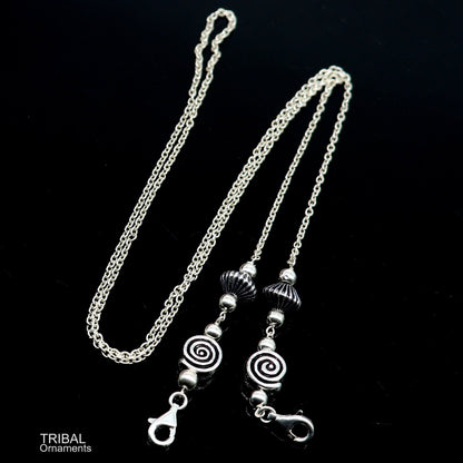 Sterling silver 30-inch Cuban link chain by Tribal Ornaments, stylish eyeglass and mask chain for women.