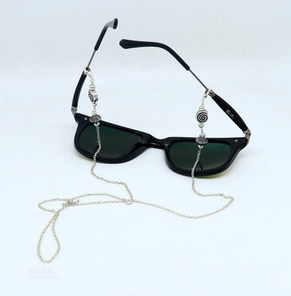 Sterling silver 30-inch Cuban link chain by Tribal Ornaments, stylish eyeglass and face mask cord for women.
