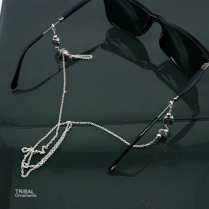 Sterling silver 30-inch Cuban link chain by TRIBAL ORNAMENTS, stylish eyeglass and mask chain for women.