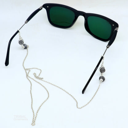 Sterling silver 30-inch Cuban link chain by Tribal Ornaments, designed as a stylish eyeglass and face mask cord for women.