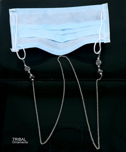 Sterling silver 30-inch Cuban link chain by TRIBAL ORNAMENTS, stylish eyeglass and mask chain for women with a sleek design.