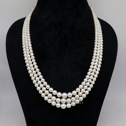 Freshwater pearl layered necklace set with 4-9mm pearls, perfect for wedding or daily wear, by TRIBAL ORNAMENTS.