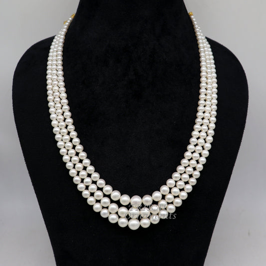 312 carats fresh water pearl 4 to 9mm three line layer string necklace set gorgeous wedding or daily use necklace jewelry belly dance pnec02 - TRIBAL ORNAMENTS
