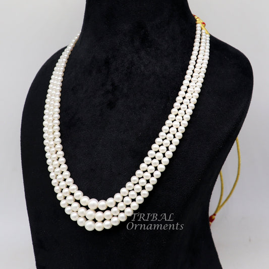 312 carats fresh water pearl 4 to 9mm three line layer string necklace set gorgeous wedding or daily use necklace jewelry belly dance pnec02 - TRIBAL ORNAMENTS