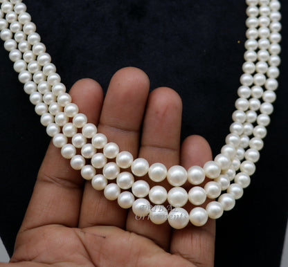 Tribal Ornaments 312-carat freshwater pearl layered necklace set, 4-9mm pearls, ideal for wedding or daily wear, belly dance jewelry