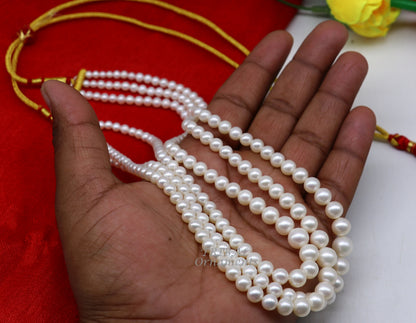 Tribal Ornaments 312-carat freshwater pearl necklace set with 4-9mm three-line layered string jewelry for wedding or daily wear