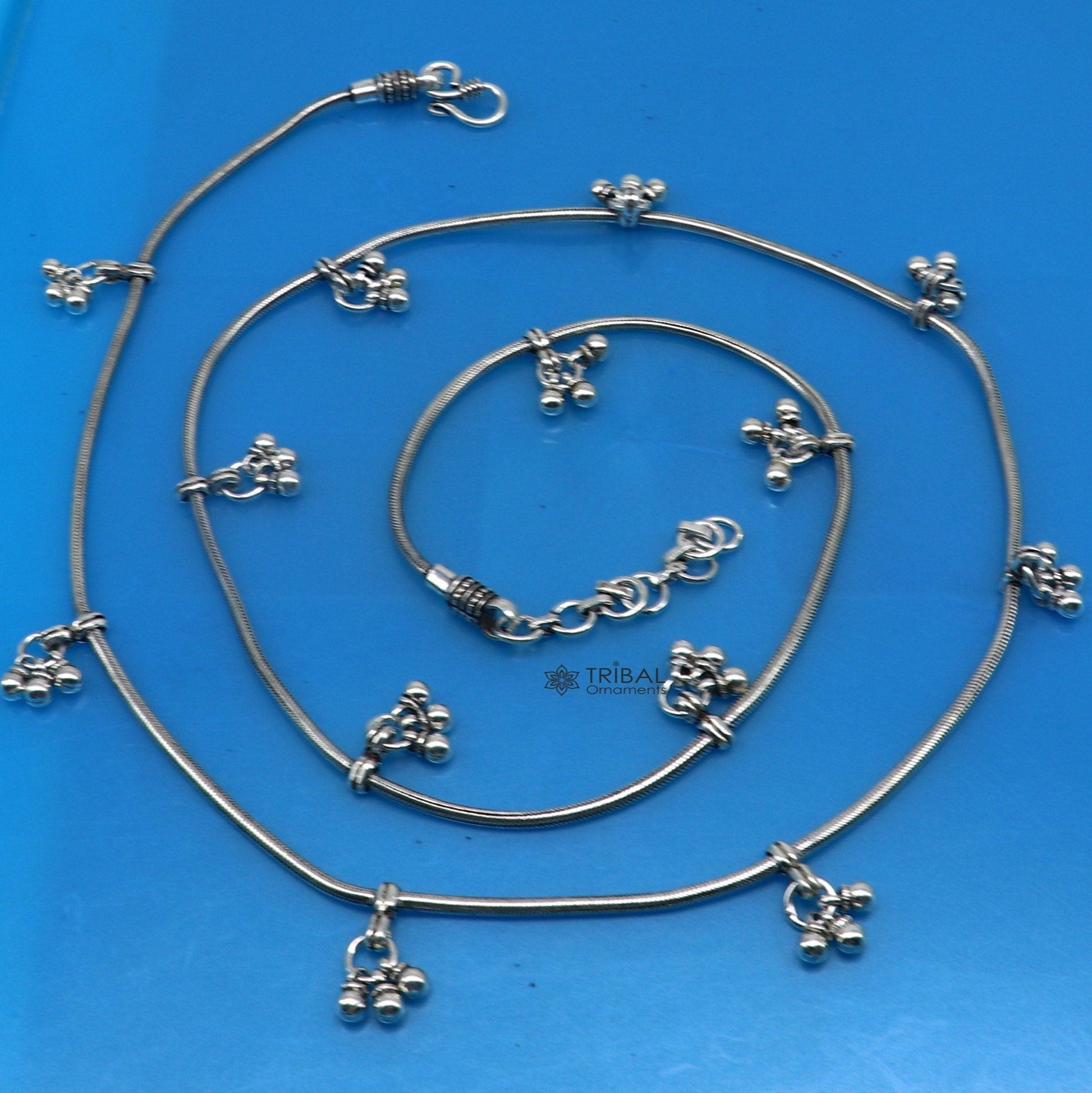 32" to 34" 925 sterling silver snake chain with hanging drops waist chain, belly chain wedding saree chain belly dance tribal jewelry wch27 - TRIBAL ORNAMENTS