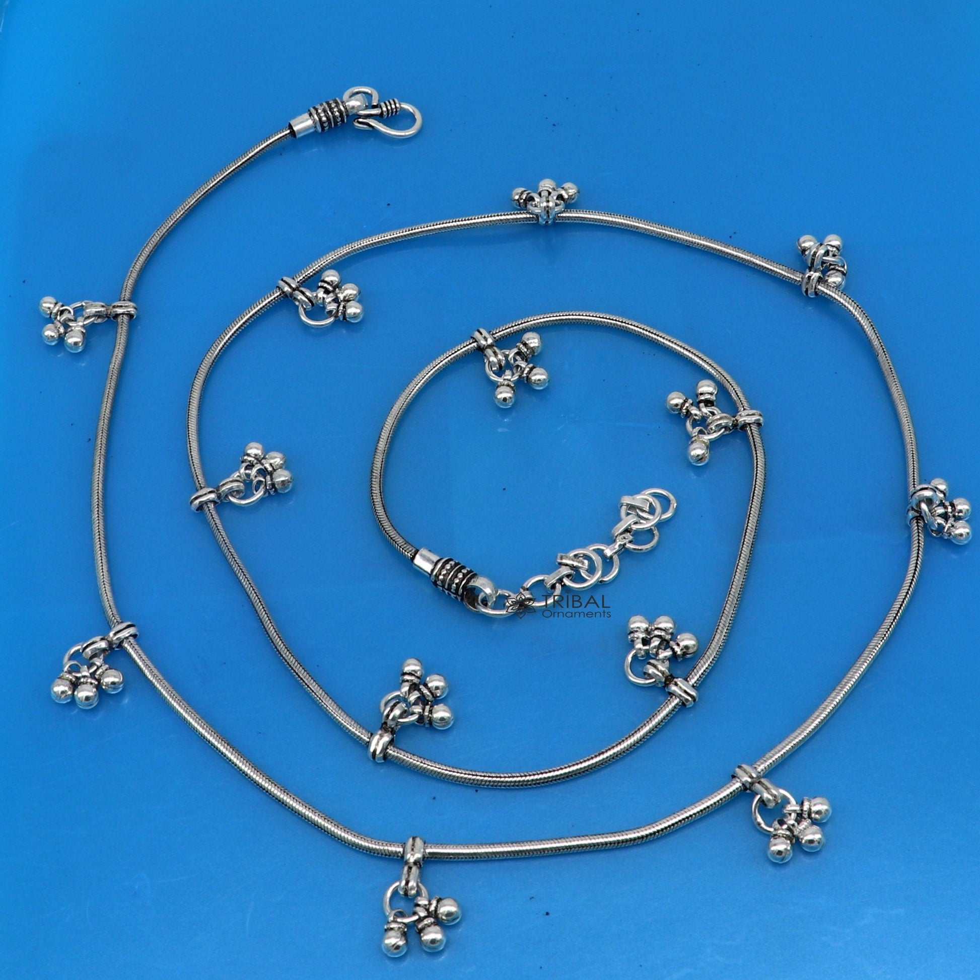 32" to 34" 925 sterling silver snake chain with hanging drops waist chain, belly chain wedding saree chain belly dance tribal jewelry wch27 - TRIBAL ORNAMENTS