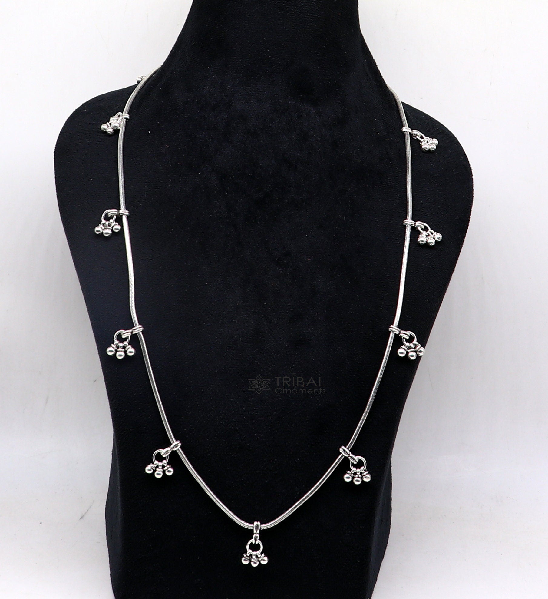 32" to 34" 925 sterling silver snake chain with hanging drops waist chain, belly chain wedding saree chain belly dance tribal jewelry wch27 - TRIBAL ORNAMENTS