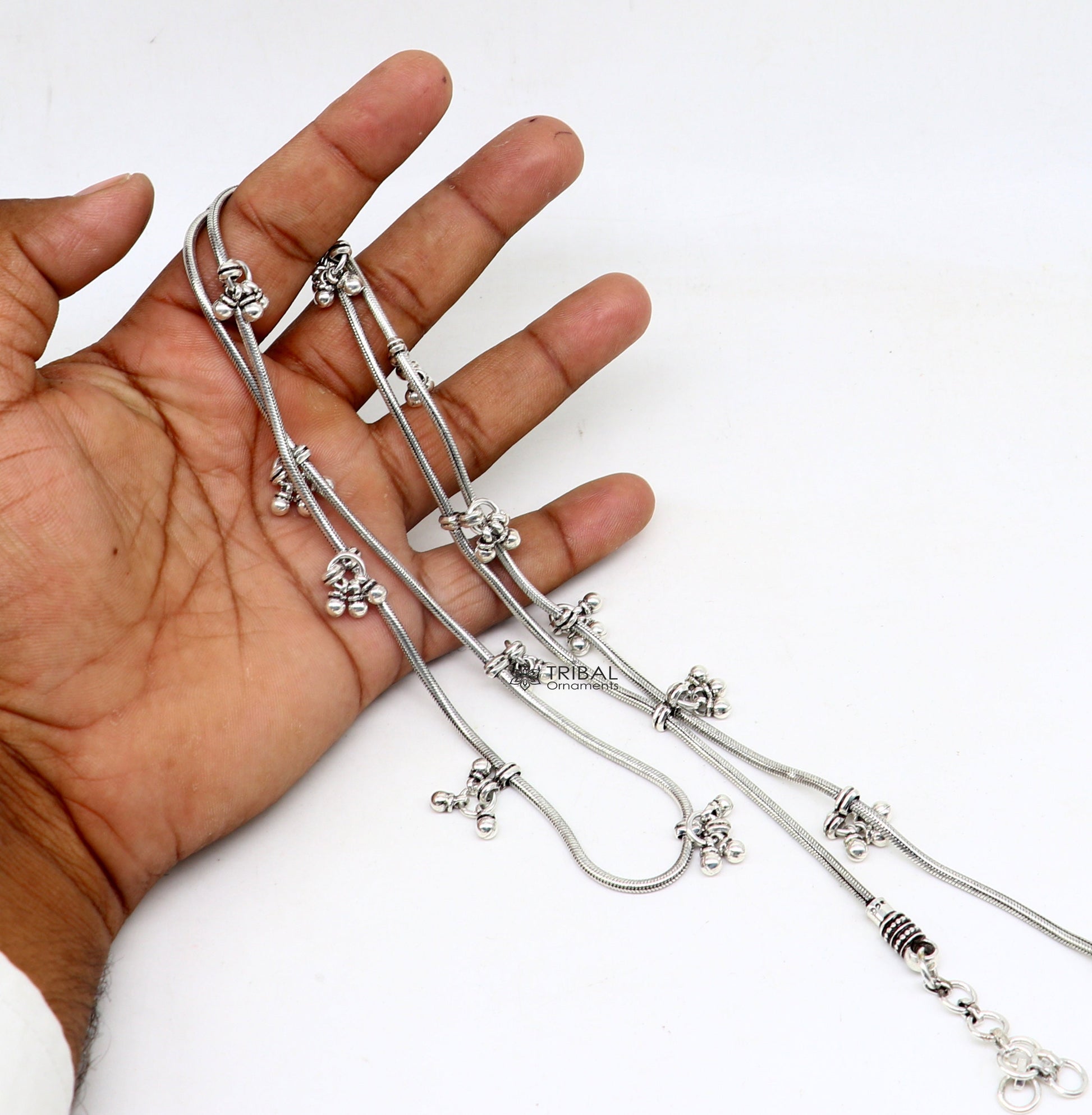 32" to 34" 925 sterling silver snake chain with hanging drops waist chain, belly chain wedding saree chain belly dance tribal jewelry wch27 - TRIBAL ORNAMENTS