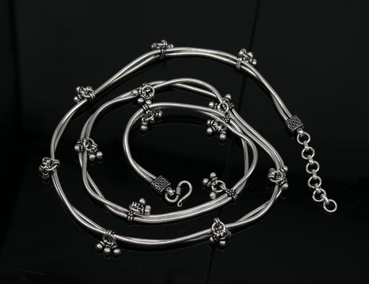 34" to 36.5" handmade adjustable 925 sterling silver double line snake chain waist belt, belly chain waist chain with hanging drops nwch21 - TRIBAL ORNAMENTS