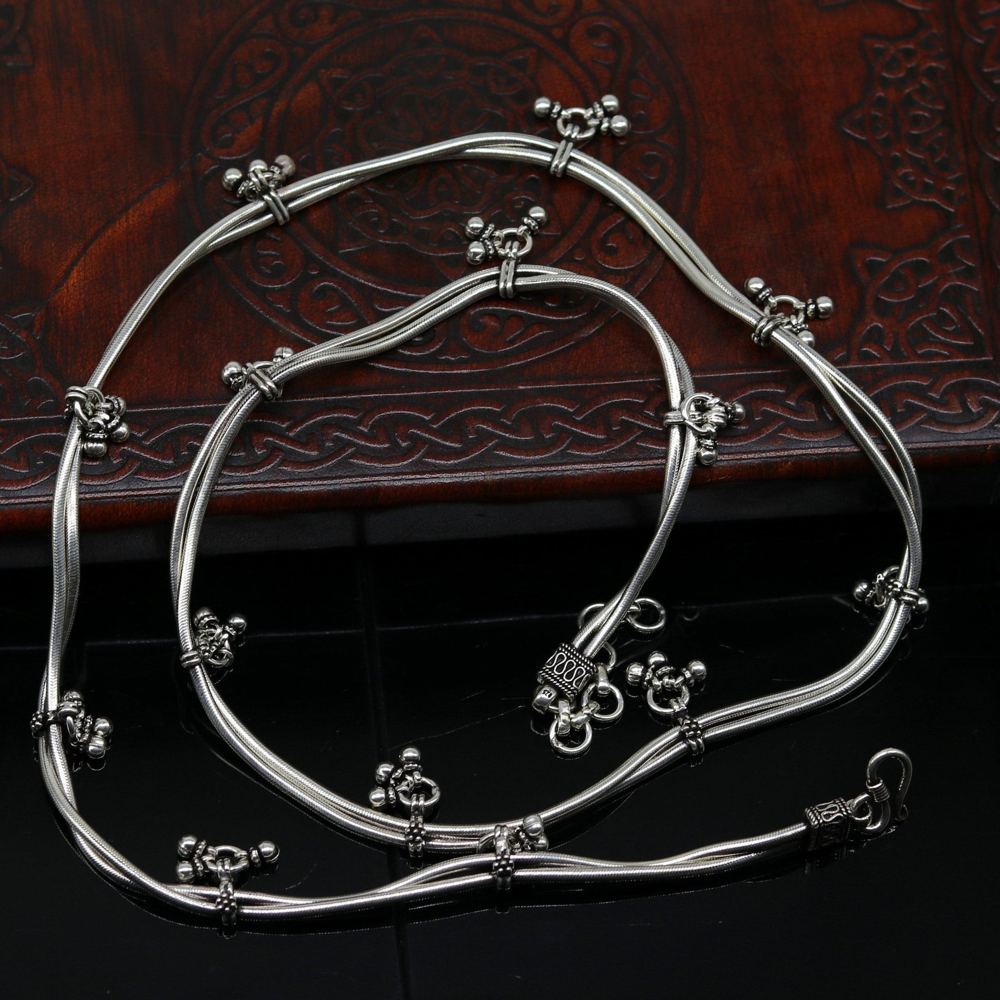 34" to 36.5" handmade adjustable 925 sterling silver double line snake chain waist belt, belly chain waist chain with hanging drops nwch21 - TRIBAL ORNAMENTS