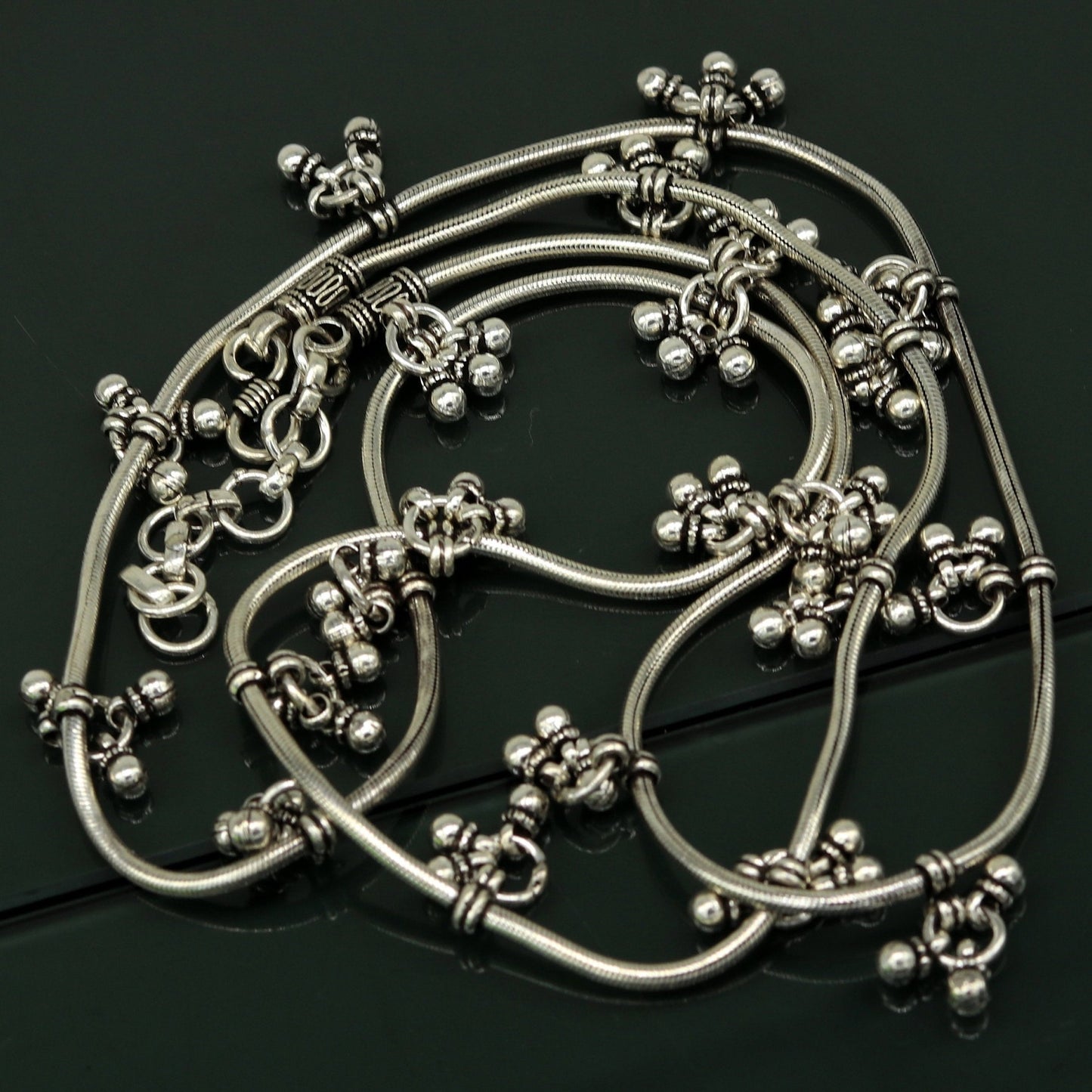 34" to 36" 925 sterling silver handmade vintage design customized snake belly chain amazing hanging drops waist chain, wedding jewelry wch08 - TRIBAL ORNAMENTS