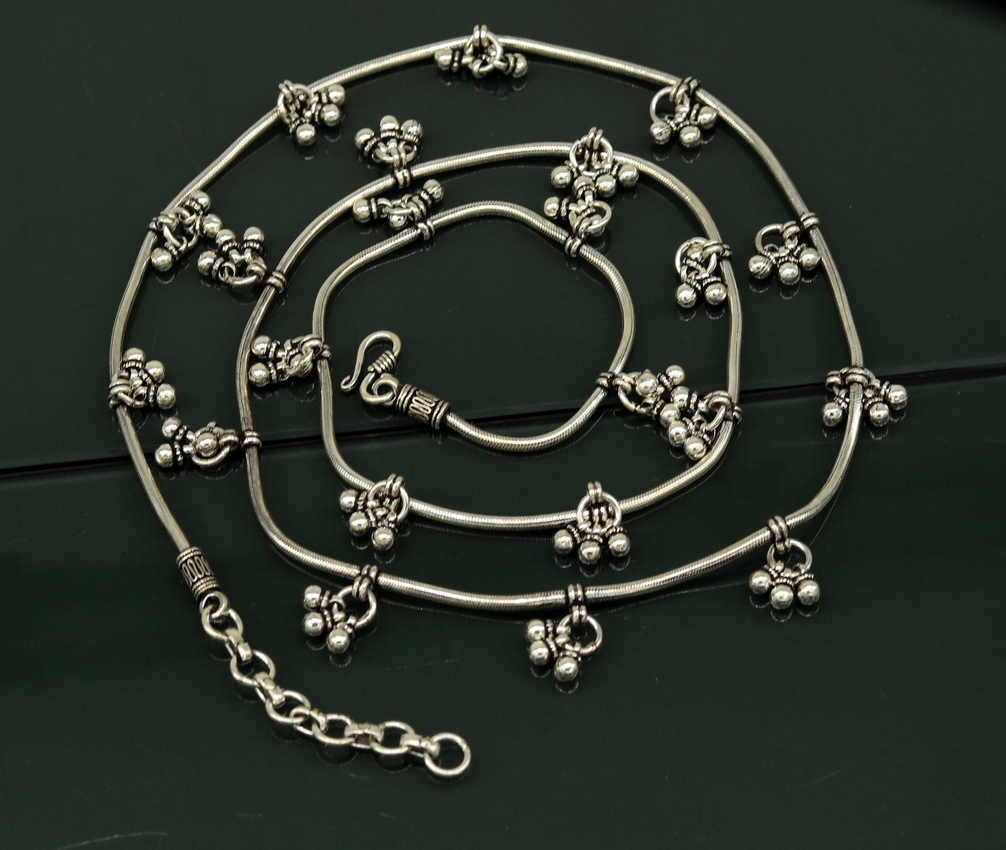 34" to 36" 925 sterling silver handmade vintage design customized snake belly chain amazing hanging drops waist chain, wedding jewelry wch08 - TRIBAL ORNAMENTS