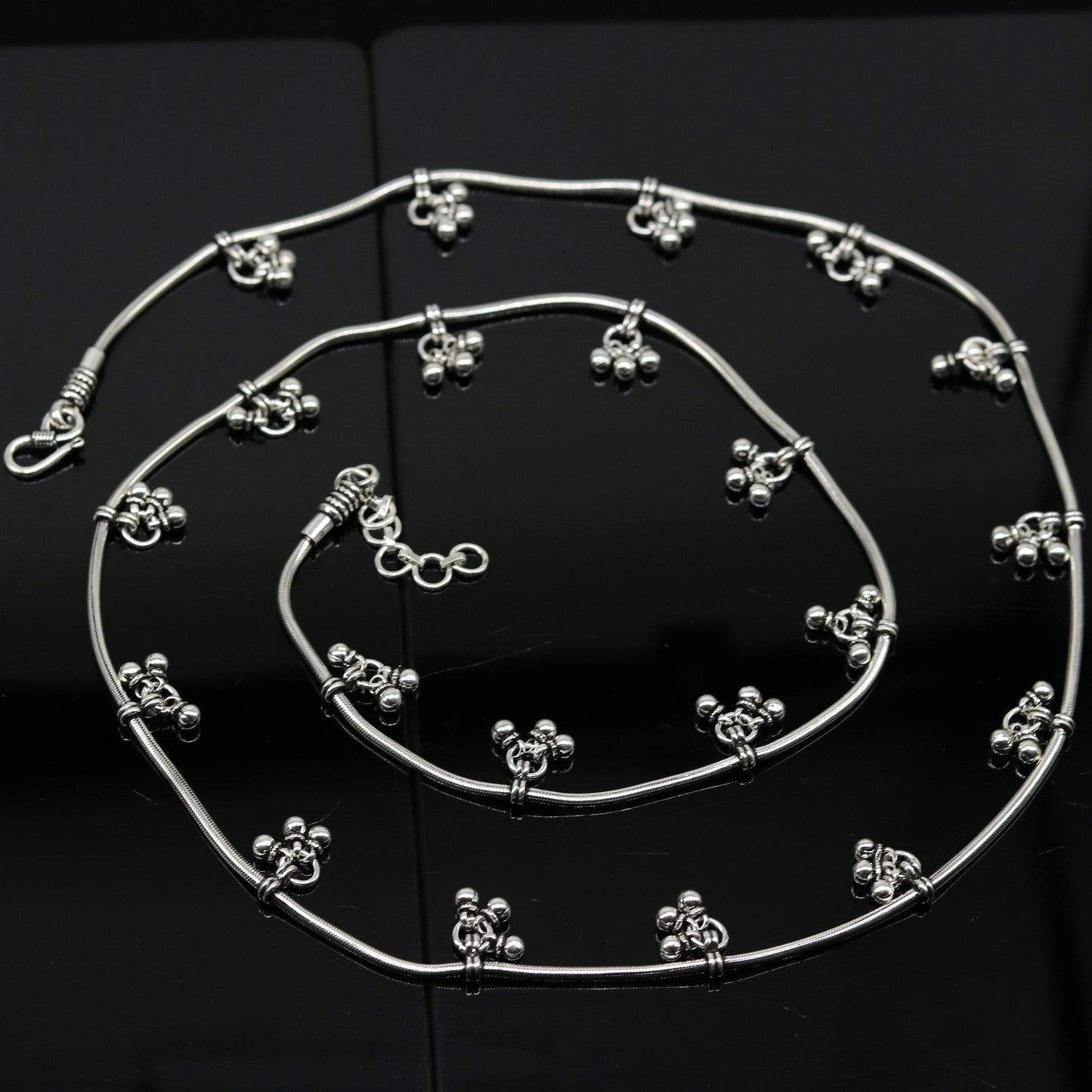 34" to 36" handmade adjustable 925 sterling silver snake chain waist belt, belly chain waist chain with hanging drops tribal jewelry nwch17 - TRIBAL ORNAMENTS