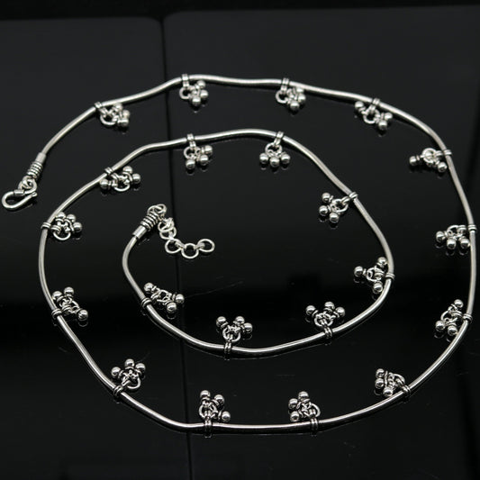 34" to 36" handmade adjustable 925 sterling silver snake chain waist belt, belly chain waist chain with hanging drops tribal jewelry nwch17 - TRIBAL ORNAMENTS