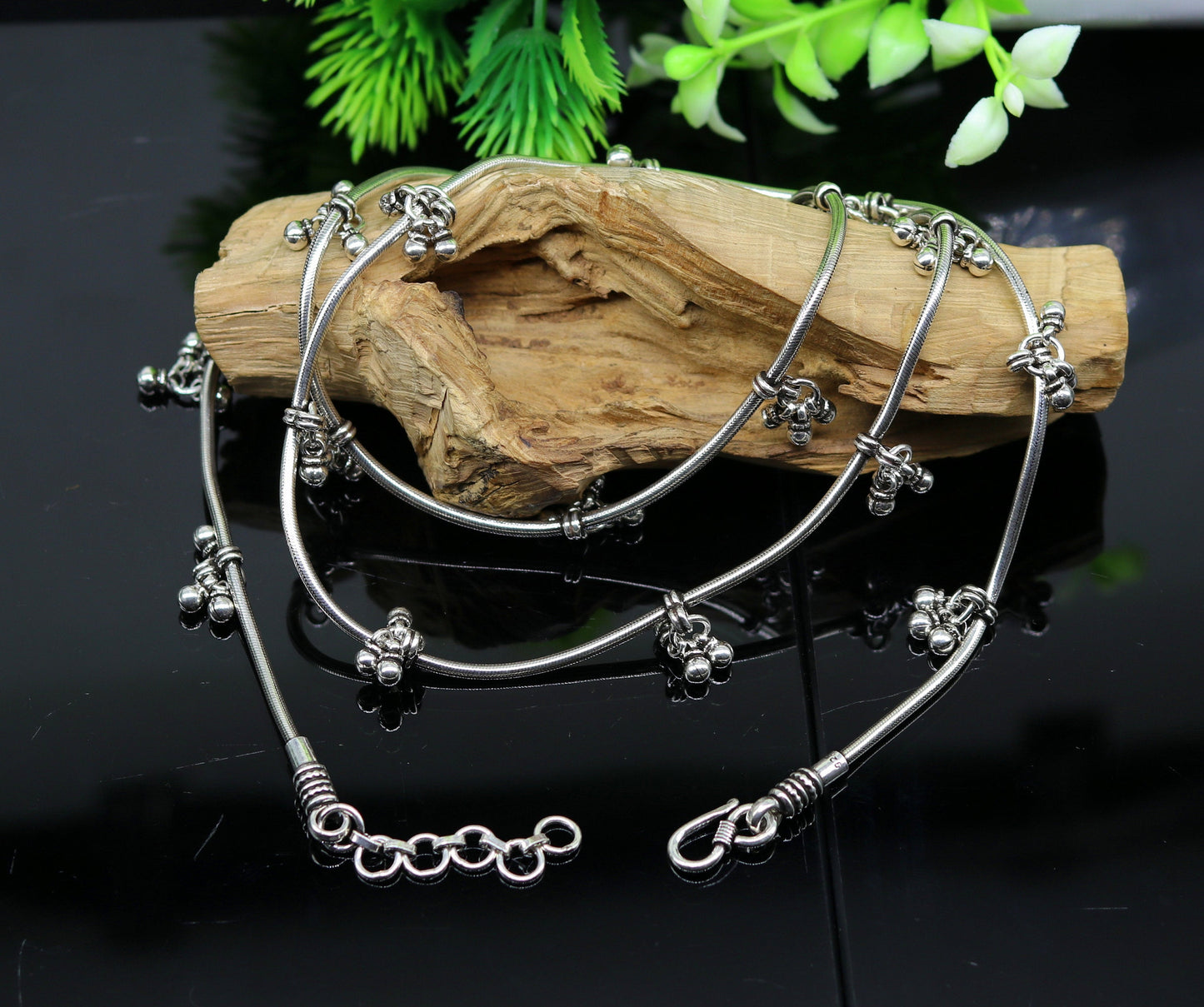 34" to 36" handmade adjustable 925 sterling silver snake chain waist belt, belly chain waist chain with hanging drops tribal jewelry nwch17 - TRIBAL ORNAMENTS