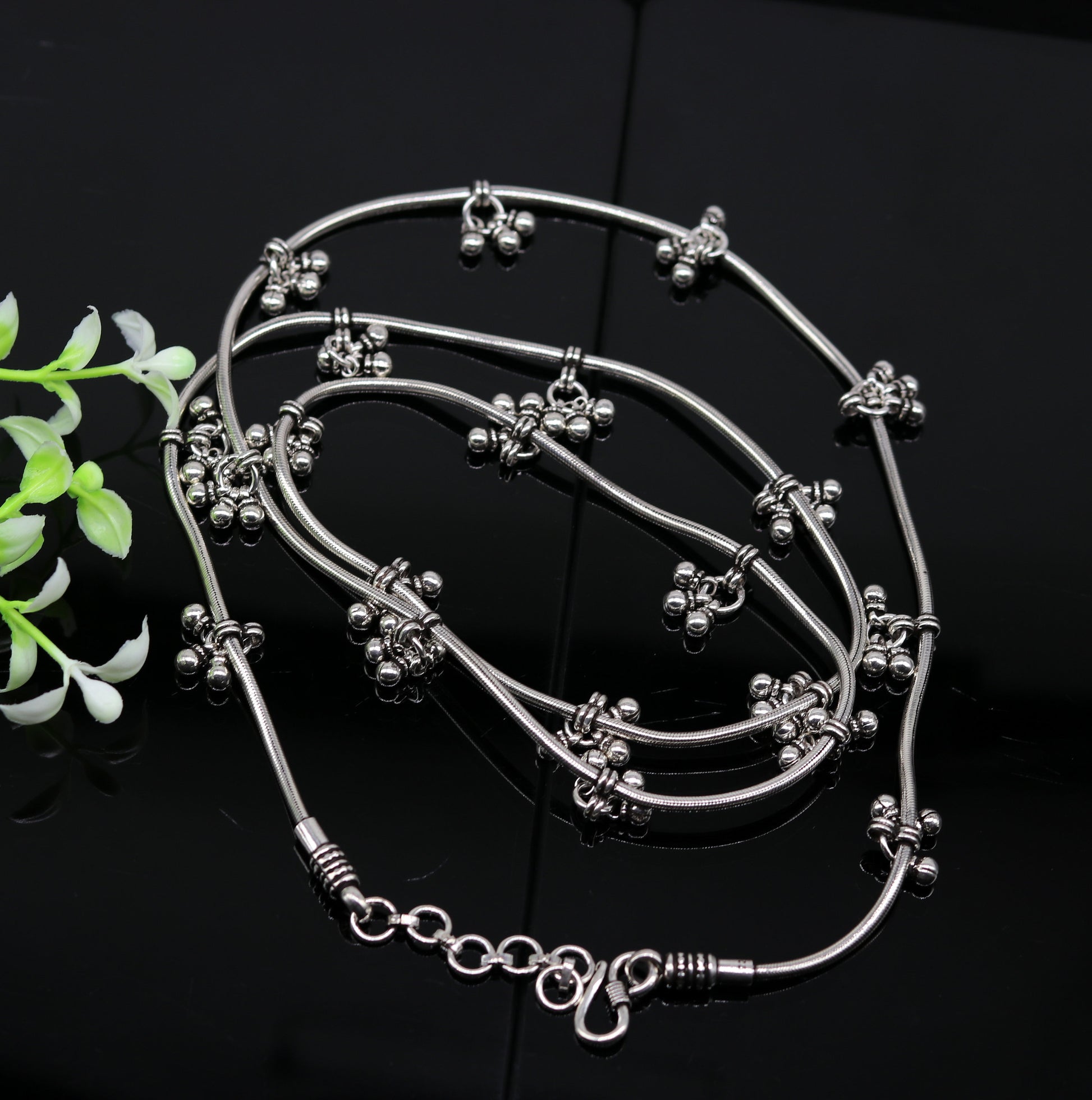 34" to 36" handmade adjustable 925 sterling silver snake chain waist belt, belly chain waist chain with hanging drops tribal jewelry nwch17 - TRIBAL ORNAMENTS