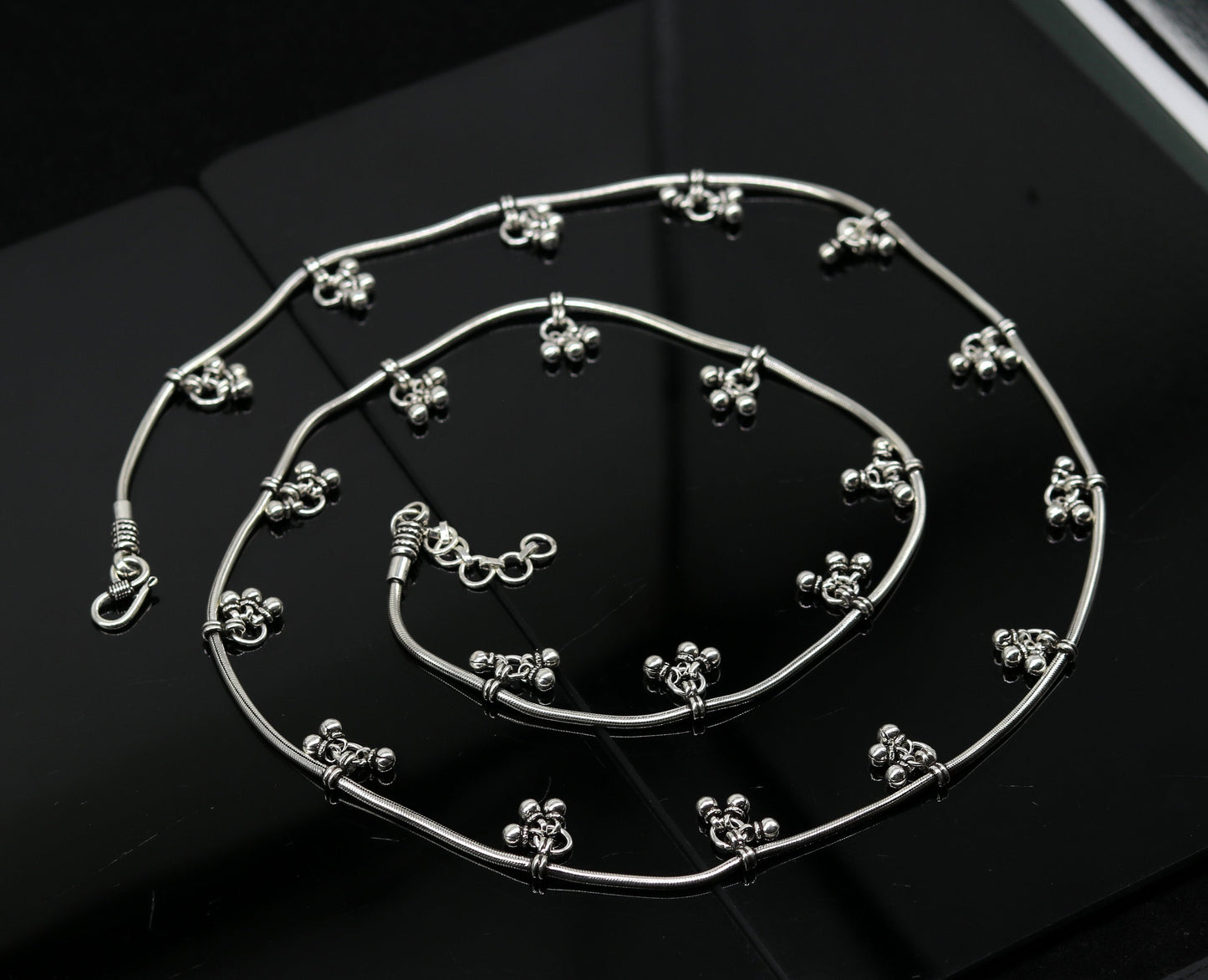 34" to 36" handmade adjustable 925 sterling silver snake chain waist belt, belly chain waist chain with hanging drops tribal jewelry nwch17 - TRIBAL ORNAMENTS