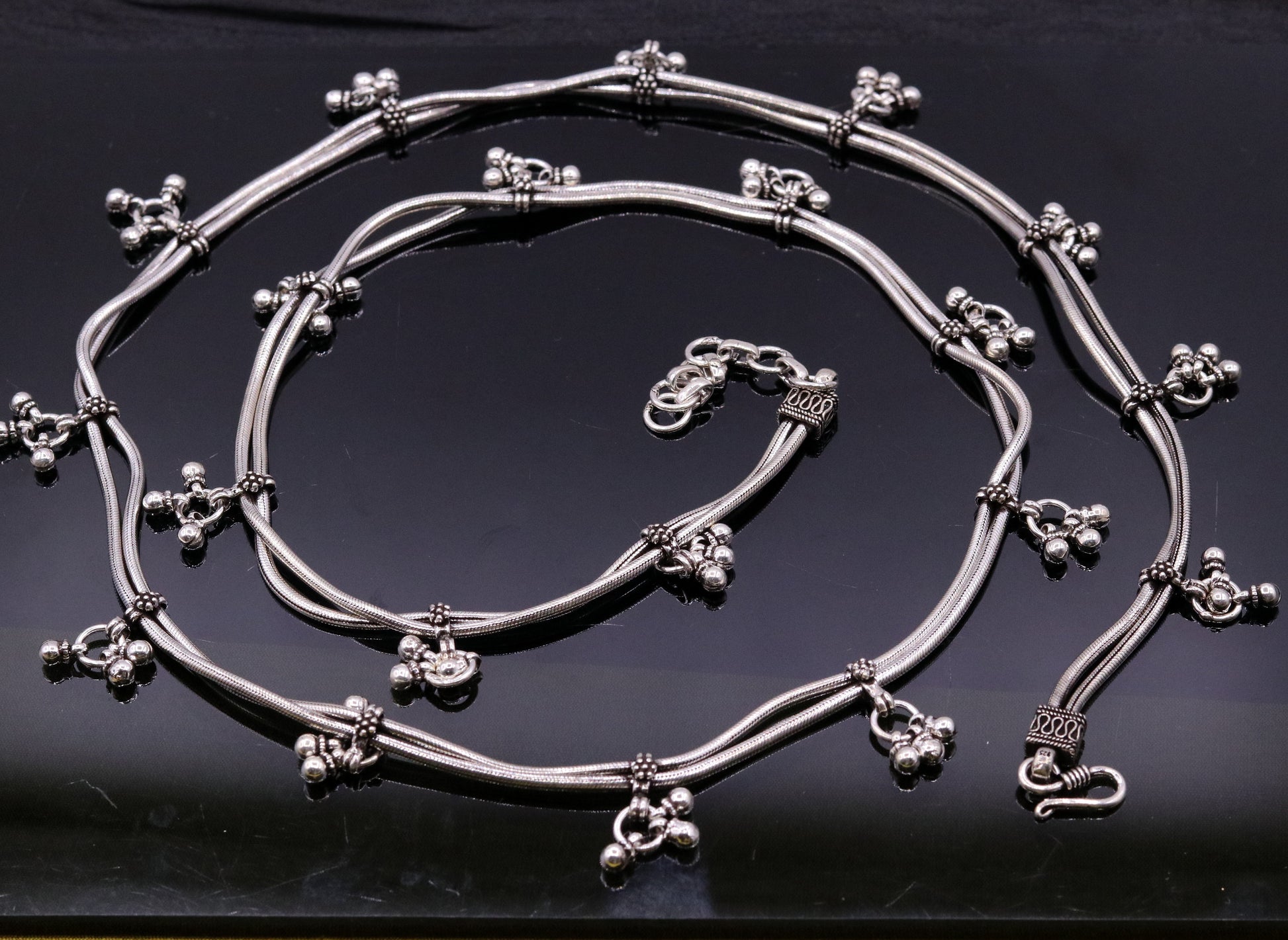 36" to 38.5" inches adjustable 925 sterling silver handmade vintage design awesome belly chain,waist chain belly dance tribal jewelry wch07 - TRIBAL ORNAMENTS