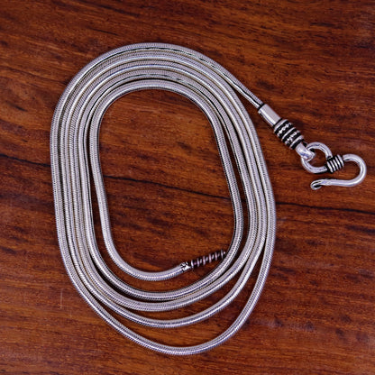 Vintage 36-inch 925 sterling silver snake chain necklace with screw clasp, tribal-inspired jewelry by Tribal Ornaments.