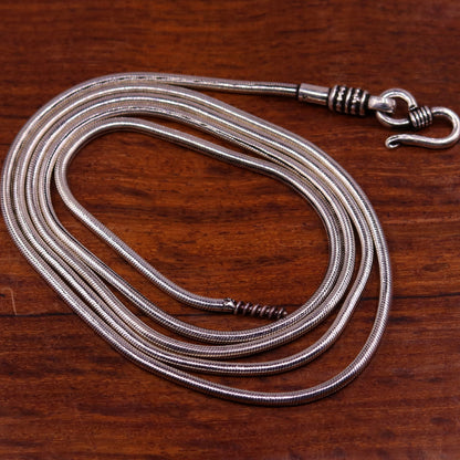 Vintage 36-inch 925 sterling silver snake chain necklace with screw clasp by TRIBAL ORNAMENTS, designed for pendants.
