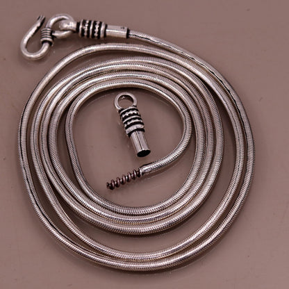 36-inch TRIBAL ORNAMENTS sterling silver snake chain necklace with screw clasp, vintage design jewelry for pendants.