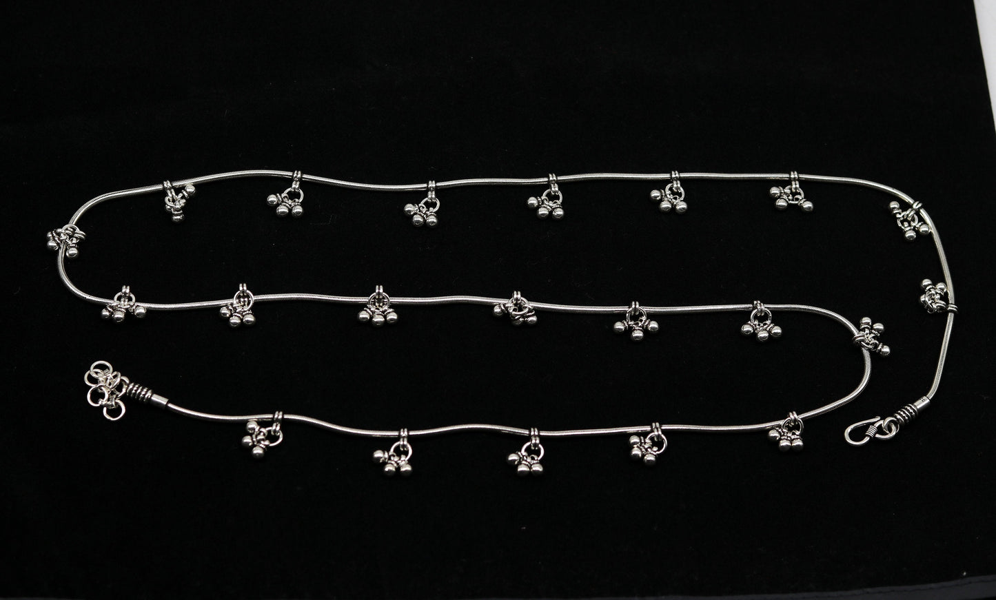 37.5" to 39.5" handmade adjustable 925 sterling silver snake chain waist belt, belly chain waist chain with hanging drops jewelry nwch18 - TRIBAL ORNAMENTS