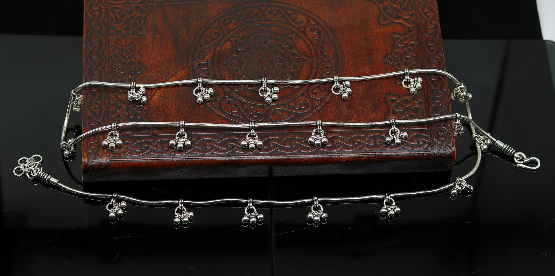 37.5" to 39.5" handmade adjustable 925 sterling silver snake chain waist belt, belly chain waist chain with hanging drops jewelry nwch18 - TRIBAL ORNAMENTS