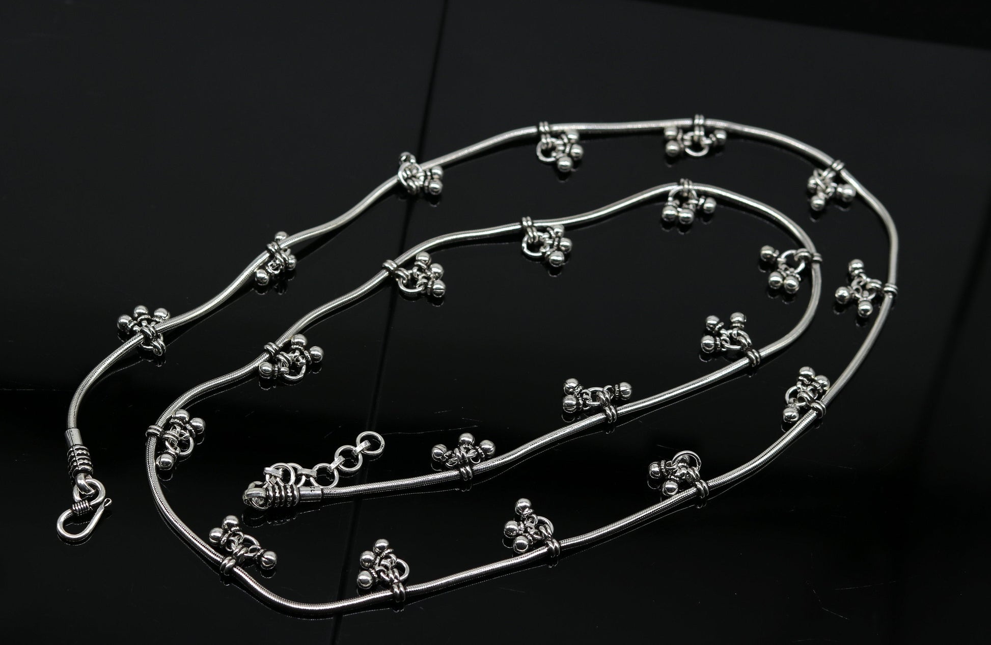 37.5" to 39.5" handmade adjustable 925 sterling silver snake chain waist belt, belly chain waist chain with hanging drops jewelry nwch18 - TRIBAL ORNAMENTS