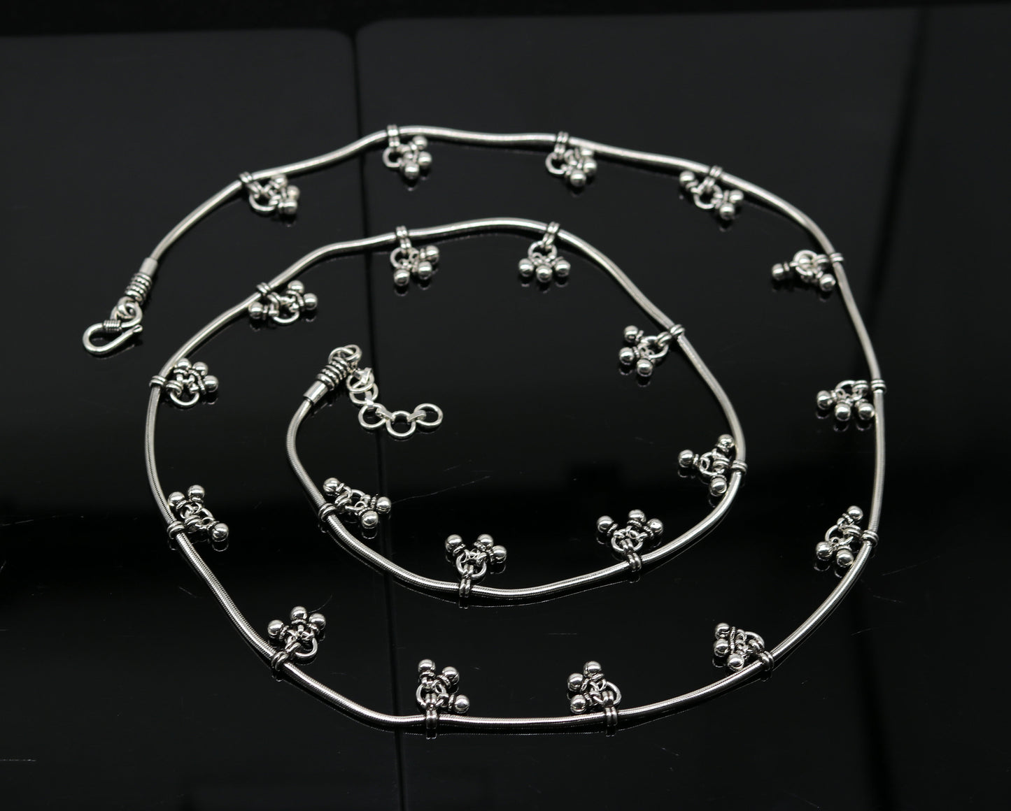 37.5" to 39.5" handmade adjustable 925 sterling silver snake chain waist belt, belly chain waist chain with hanging drops jewelry nwch18 - TRIBAL ORNAMENTS