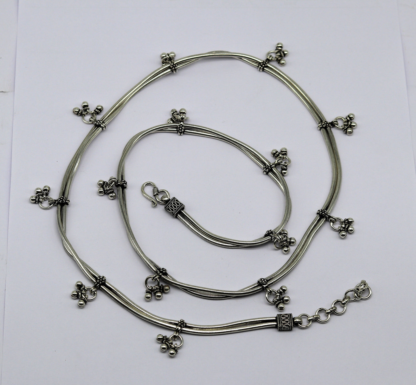 37.5" to 39.5" handmade adjustable 925 sterling silver snake chain waist belt, belly chain waist chain with hanging drops jewelry nwch18 - TRIBAL ORNAMENTS