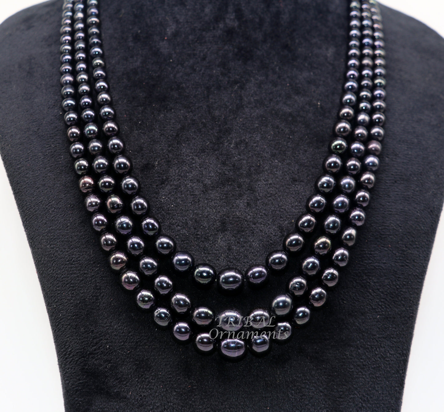Tribal Ornaments 399-carat freshwater pearl necklace set with 4-9mm three-layer string, ideal for weddings or daily wear.