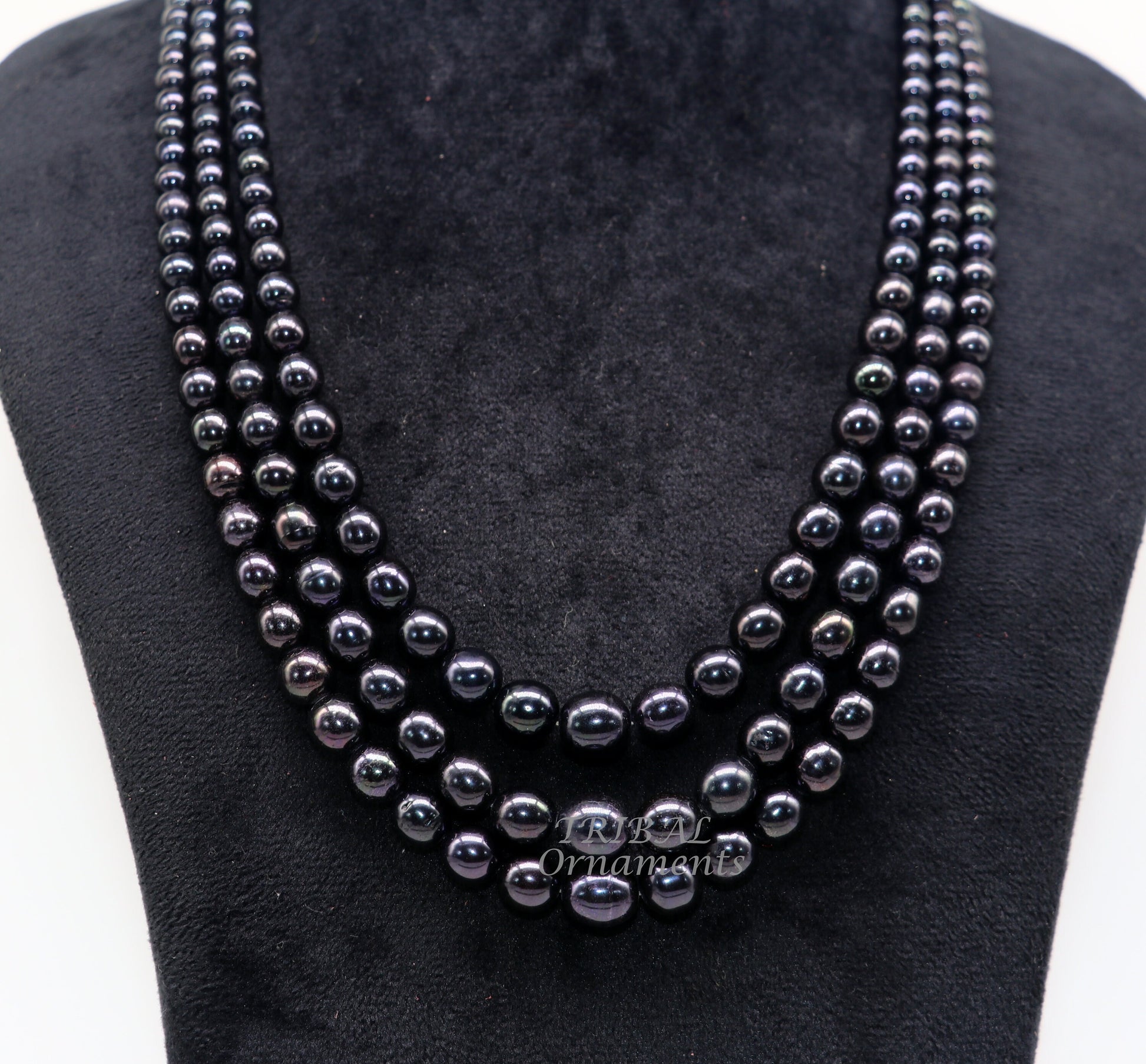 Tribal Ornaments 399-carat freshwater pearl necklace set with 4-9mm three-layer string, ideal for weddings or daily wear.