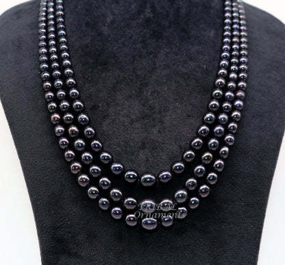 Tribal Ornaments 399-carat freshwater pearl necklace set with 4-9mm three-layer string, ideal for weddings or daily wear.