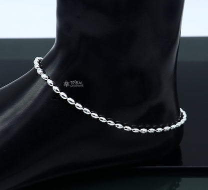 Sterling silver 3mm beaded ball chain anklet from TRIBAL ORNAMENTS, lightweight and delicate silver jewelry for ankle or belly dance.