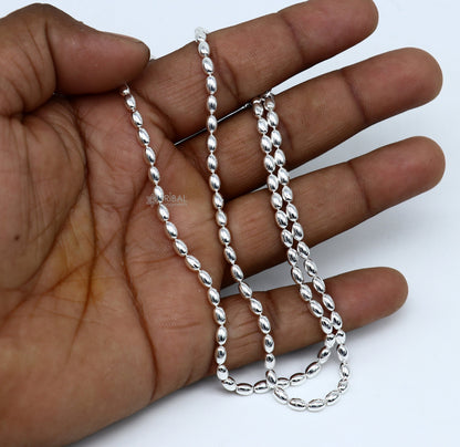 Sterling silver 3mm beaded anklet bracelet with delicate ball chain design, lightweight tribal silver jewelry for belly dance or casual wear.