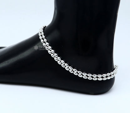 Sterling silver beaded ball chain anklet from TRIBAL ORNAMENTS, lightweight, delicate silver jewelry for belly dance or casual wear.