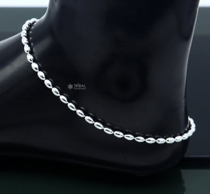 Sterling silver 3mm beaded ball chain anklet from TRIBAL ORNAMENTS, lightweight and delicate silver jewelry for belly dance or everyday wear.