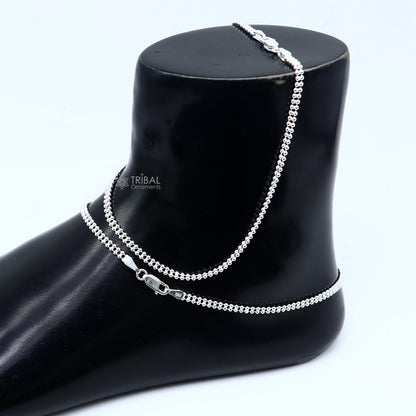 Sterling silver beaded anklet chain with 3mm balls, lightweight and delicate, ideal for belly dance jewelry, by TRIBAL ORNAMENTS.