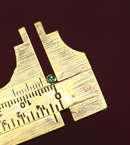 3mm 18k yellow gold handmade fabulous green cubic zircon stone excellent antique vintage design stud earrings pair unisex jewelry er156 - TRIBAL ORNAMENTS